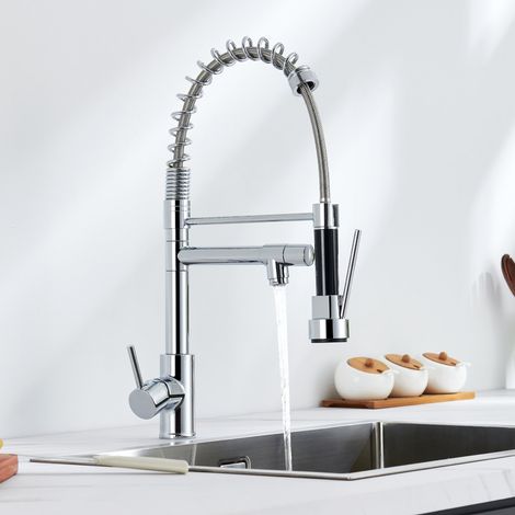 Auralum Küchenarmatur 360° schwenkbar Wasserhahn Küche mit Spiralfeder, Zwei Auslauf Spültischarmatur (1/5)