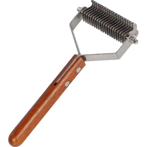 Dog Undercoat Rake & Cat Grooming Rake — Wooden-Handle De-matting Brush for Medium-to-Long-Haired Dogs [Single-Sided] (1/4)