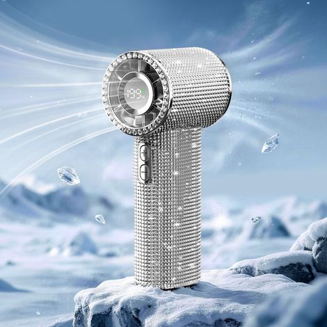 Mini Handventilator im Diamant-Design, Turbo Ventilator USB wiederaufladbar, 199 Geschwindigkeiten, Digitaldisplay, kompakt für Reise und Sommer (1/5)
