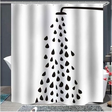 Rideau de douche en tissu 72 x 72 pouces Ombre de buse de douche Pomme de douche noire Prise d'eau Douche Simple Noir Blanc Lavable en machine Ensemble de décoration de salle de bain avec rideau de ba (1/4)