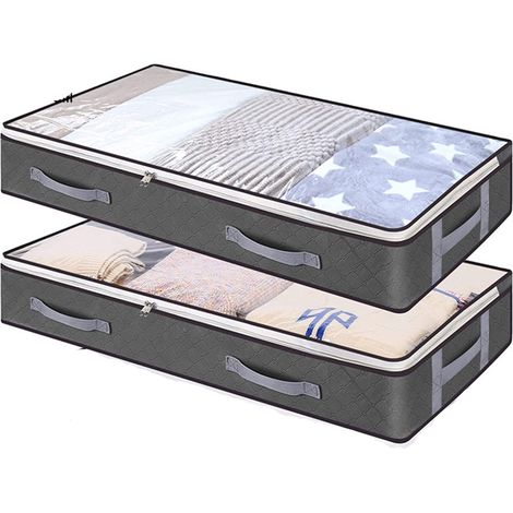 1 Sac de rangement sous lit, tissu non tissé, poignées renforcées, panneau transparent, pour vêtements et couettes (1/5)