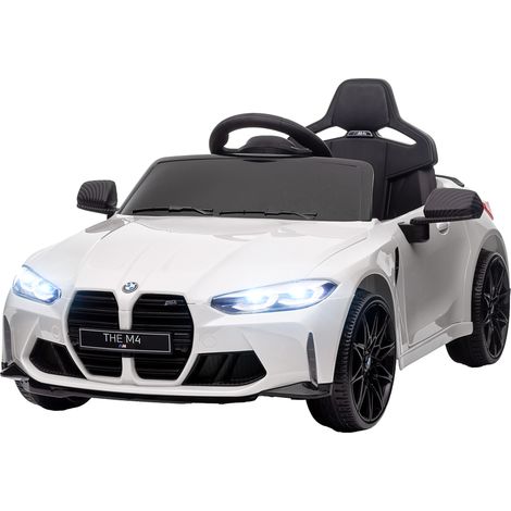 Voiture électrique pour enfants, avec effets sonores et lumineux, vitesse de 3 à 5 km/h, télécommande incluse, pour les enfants de 3 à 5 ans, blanche (1/5)