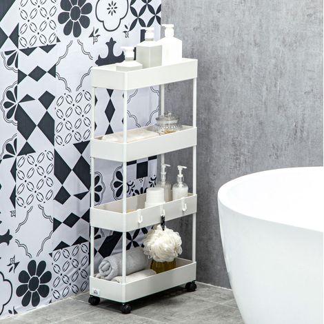 Carrito auxiliar 40x19x90 cm blanco con 4 niveles y ruedas con freno (1/5)