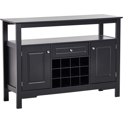Aparador 2 puertas con estantes cajón y botellero almacenaje de estilo mediterráneo elegante negro Timboon