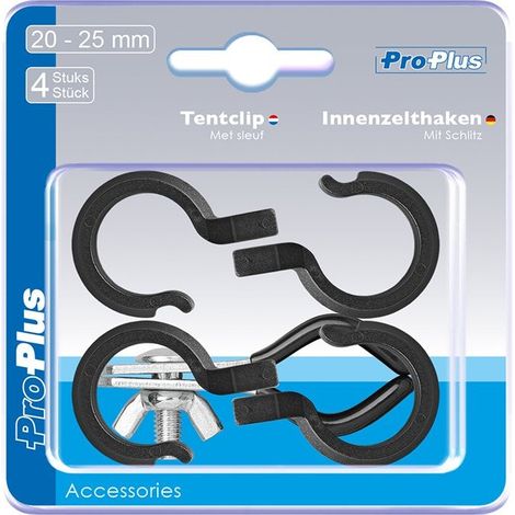 Clips de tente 20-25 mm avec fente, noirs, lot de 4 sous blister