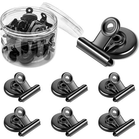Clips magnétiques pour frigo, lot de 10, noir. Idéal maison, bureau, école. (1/5)
