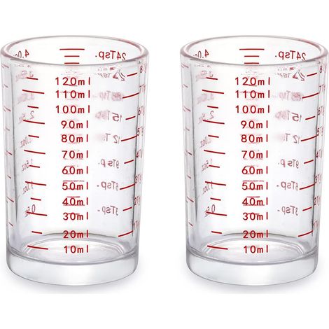 2 Tasse à café, verre rouge, échelle graduée, 120 ml, base lourde, cuisine, bar (1/5)