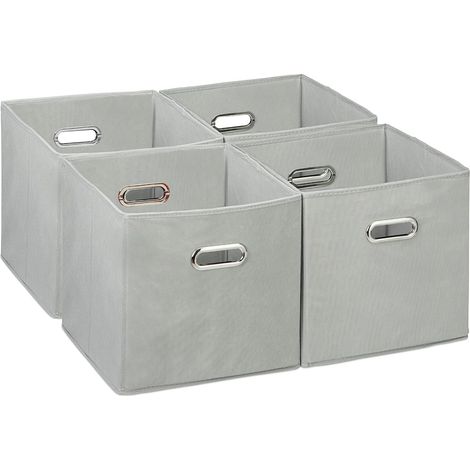 Lot de 4 boîtes de Rangement, caisses Pliables, HxLxP : 30x30x30 cm, poignées, panières pour étagère, Gris (1/4)