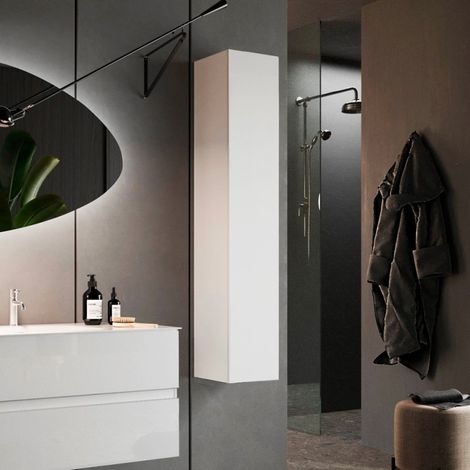 Colonna bagno moderno bianco lucido mobile sospeso 1 anta Bove (1/5)