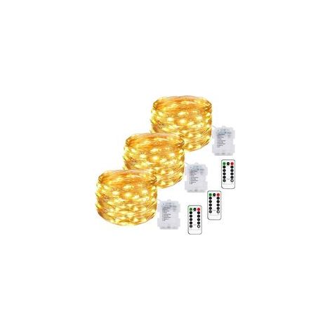 [Lot de 3] Guirlande Lumineuse a Pile, 10M 100LED Guirlande Led à Pile avec Télécommande 8 Modes Fonction Minuterie IP65 Etanche Fil Lumineux Décoration Intérieur Extérieur Chambre Noël Mariage Jardin (1/5)