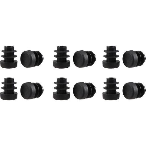 Lot de 12 bouchons d'extrémité de tuyau en plastique de 12 mm, ronds et noirs. (1/4)