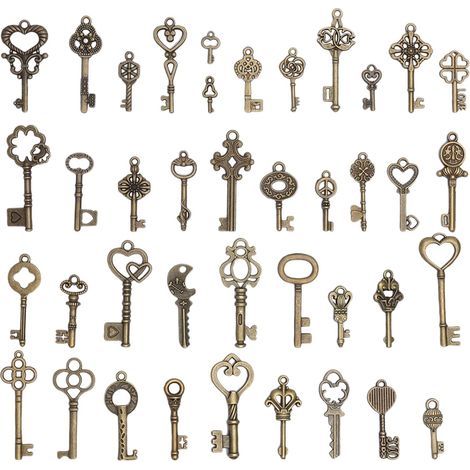 40 Vintage Decoration Cle Ancienne, MéLangé Vieux Bronze Cle De Meuble CléS, Pour Collier, Collier, Mariage Avec Des Mains DéCoréEs Avec Des DéCorations Anciennes (1/5)