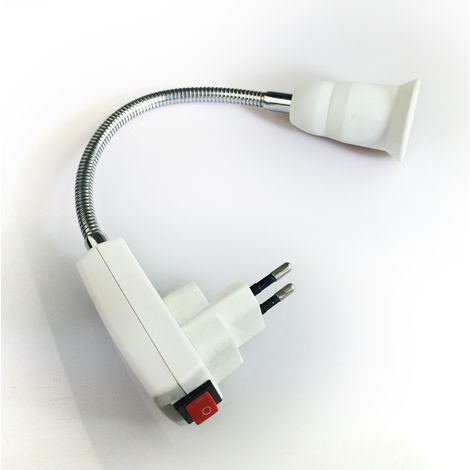 Lntyq Lampe mit E27-Fassung und Schalter, EU-Steckeradapter mit 20 cm Arm, 360° verstellbar, für E27-LED-Glühbirne, Küchenlampe, Leselampe, Wandlampe (ohne Glühbirne) (1/5)