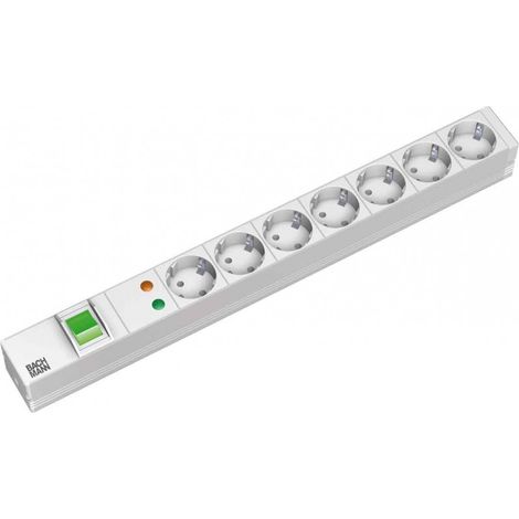 BACHMANN 19" 1HE 7xCEE7/3 1xSchalter 1xSPD alimentation 2,0m CEE7/7, 333.405