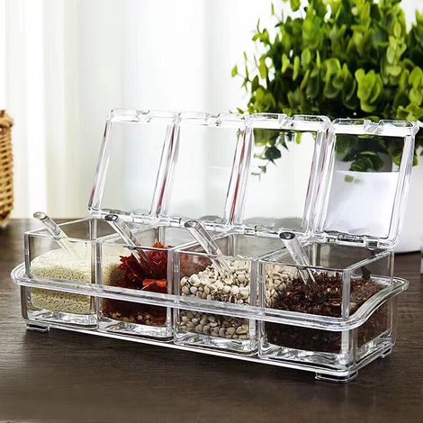 Gourmet-Set mit 4 Gewürzregalen aus Acryl und 4 Servierlöffeln. Ideal für die Küche. (1/3)