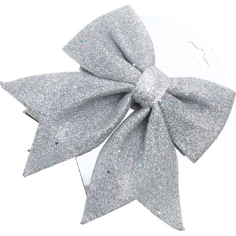 Nœud papillon à paillettes, décor de noël, ornement-Argent 17cm (1/5)