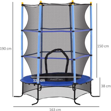 Trampoline pour enfants,Ø163 cm,avec filet de sécurité,intérieur et extérieur,capacité de charge jusqu’à 50 kg,acier,plastique,bleu