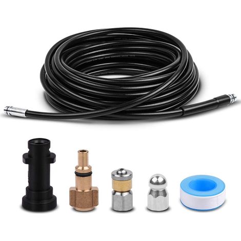 15M Tuyau de Nettoyage Canalisation,Kit de Nettoyage du Tuyau de Vidange du Nettoyeur Haute Pression avec Buse à Jet Et Buse à Jet Rotatif pour Karcher K2-K7 Séries Et (1/5)