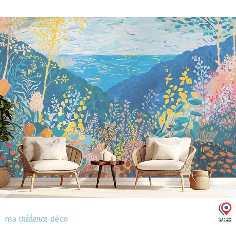 Papier peint : Fleurs colorées et mer, Peinture - Intissé - 200 cm - 280 cm (1/5)