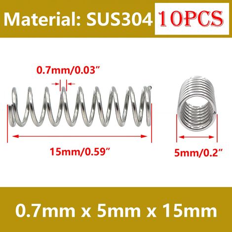 [MAI USATO]10 pezzi di molle di compressione, molle di compressione in acciaio inossidabile, molle metalliche per riparazioni artigianali, 0,7 x 5 x 15 mm (1/5)