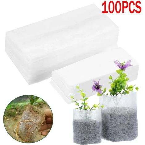 (7 x 9 cm) 100 sacs de culture non tissés pour plantes, sachets de semis, pots en tissu, pochettes pour plantes, fournitures de jardinage