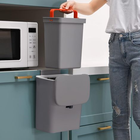 Poubelle Suspendue Cuisine 9L Poubelle Murale avec Couvercle Poubelle Améliorée Kitchen avec Seau Intérieur Poubelle Suspendue aux Armoires et Tiroirs pour (1/5)