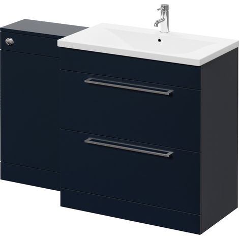 Napoli 460 Deep Blue 1300mm 2 Drawer Vanity Unit Toilet Suite with Glide Basin - 1300mm - Chrome 480mm HandleWithout Kingston Toilet Pan