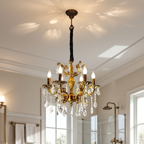 Large Crystal Chandeliers K9 Crystal Glass Ceiling Light Vintage Candle Pendant for Dinning Living Room Bedroom, 6 Lights