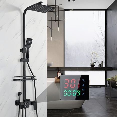 Colonne de Douche noire Pour Salle de Bains Colonne Hydromassage Set de Douche Monocommande Barre Hauteur Réglable (1/4)