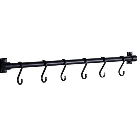 Patère à crochets pour cuisine - Support de cuisine - Barre de suspension pour salle de bain - Support de poêle (40 cm - 6 crochets) (1/4)