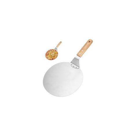 Pelle à Pizza, Pelle Pizza en Acier Inoxydable, 10 Pouce Pelle à Pizza Ronde avec Poignée en Bois et Plateau Métallique en Acier Inoxydable, Spatule Idéal pour Pizza, Pain et Pâtisseries, Argenté