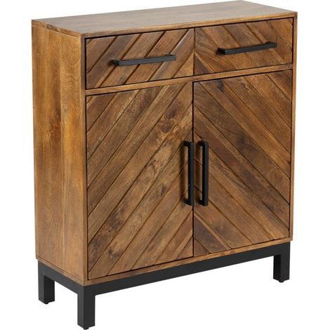 Parquet 2 Door 1 Drawer Cabinet - Mango Wood/Iron - L30 x W80 x H90 cm - PP Finish