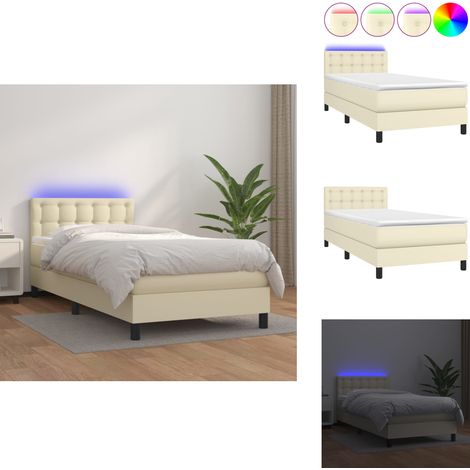 Sommier à lattes de lit avec matelas et LED Crème 90x200cm - Sommier Tapissier - Lit Plateforme - Lit Avec Rangement - Lit Design - Lit Créme - Lit À Sommier Tapissier - Lits À Sommier Tapissier - Lit (1/5)