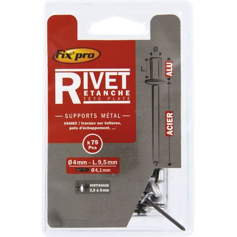 Rivet aveugle - Fix'Pro - Modèle BD410466 - Aluminium/Acier - Tête plate - Étanche