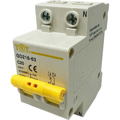 Interruttore automatico magnetotermico differenziale salvavita modulare per quadro elettrico 2P+N 6ka 20 ampere (1/4)