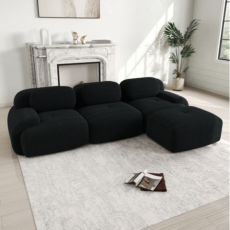 Modulares Ecksofa (298x178x70 cm), rahmenlos, ergonomisch, ohne Montage, Cordstoff, Schwarz (1/5)