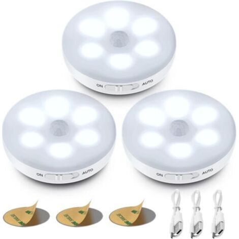 Veilleuse LED Automatique,Lampe A Detecteur de Mouvement Interieur,Lampes LED Sans Fil,3 Modes (Auto/On/Off) ,LED Lampe de Placard, Rechargeable Lampe USB pour Vitrines, Cuisine, Coiffeuse, Couloir [C