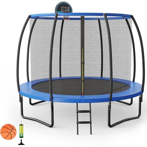 GOPLUS Trampoline Enfant D.305CM,avec Panier de Basketball/Filet de Sécurité H.180CM/Anti UV,Charge Dynamique 150KG, GS Certifié (1/5)