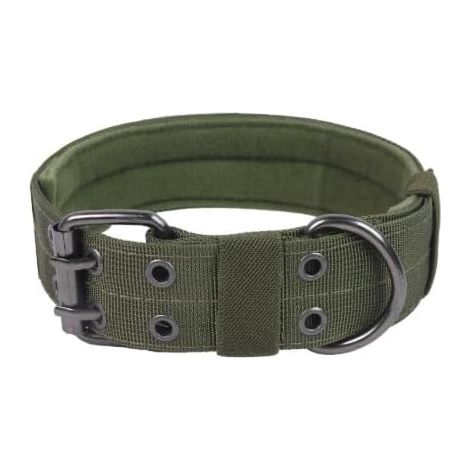 Collier pour chien basique – Collier d'entraînement tactique militaire réglable en nylon avec patch et boucle métallique robuste – Pour chiens moyens et grands – Noir (Vert)-L (1/5)