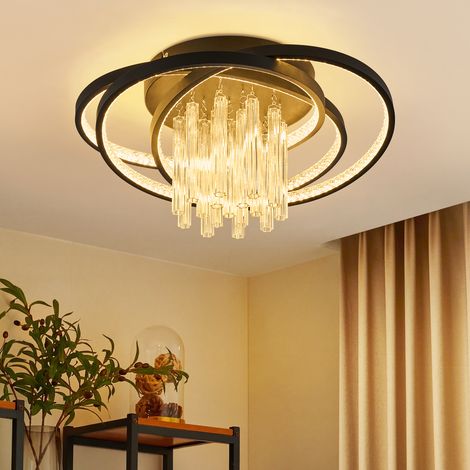 GBLY LED Deckenlampe Schwarz Deckenleuchte Wohnzimmerlampe Modern Küchenlampe Decke Rund Schlafzimmerlampe 3000K Warmweiß 40W Kristall Flurlampe Deckenbeleuchtung für Wohnzimmer Büro Arbeitzimmer
