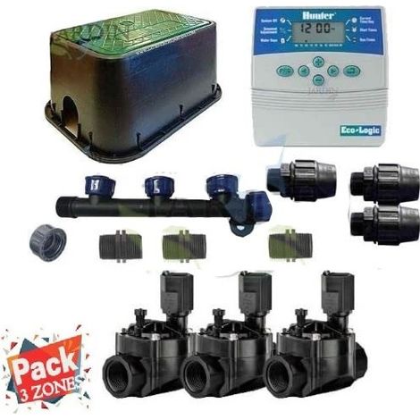 Suinga – Kit d'irrigation automatique 3 zones – Programmateur électrique 4 stations – Électrovanne 24V – Pression 1 à 10,3 bars