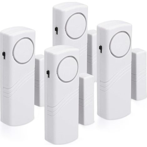 Lot de 4 alarmes de porte et fenêtre 100 dB, capteurs d'ouverture blancs, système d'alarme de sécurité pour maison et appartement (1/4)