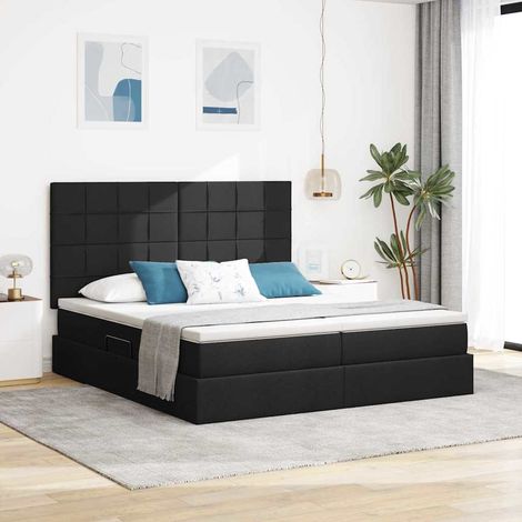 Bett mit LED-Lichtleisten Schwarz 180 x 200 cm Stoff