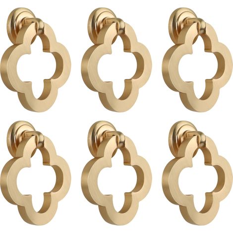 6 boutons de meuble avec anneau tombant, poignées de tiroir finition laiton brossé doré, boutons décoratifs pour portes, commodes, armoires, placards et meubles de cuisine (1/5)