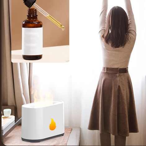 Diffuseur d'huiles essentielles à effet flamme 3D ultrasonique, silencieux et portable, pour le bureau et la maison (blanc).
