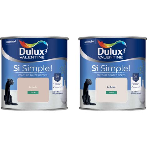 Dulux Valentine Peinture Si Simple Lot de 2 Peinture Intérieure Toutes Pièces Satin - Peinture Murs et Plafonds, Portes et Plinthes - Couleurs : Le Beige & Le Nude 0,5 L