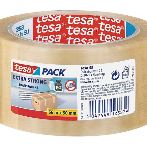 Tesa Cinta De Embalaje Extra Fuerte En PVC Transparente 50 Mm X 66 M - Paquete De 6 Rollos