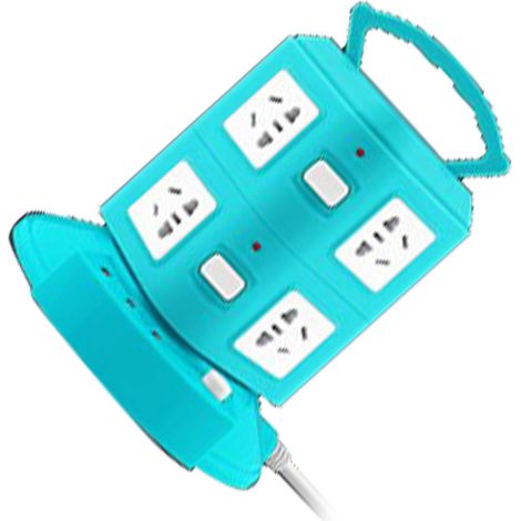 Multiprise USB portable de type tour, idéale pour la maison, le bureau et les résidences étudiantes. Disponible en gros, couleur vert paon, 2 niveaux, longueur 1,8 mètre. (1/5)