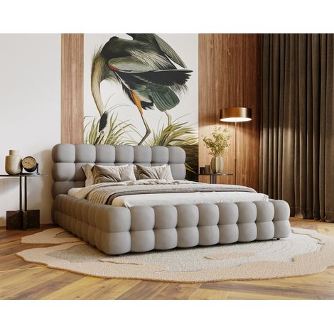 Lit double 200x200 Parlas Bis - Lit avec tissu Velvet - Lit design avec Rangement (Gris clair - Amor Velvet 4318) (1/5)