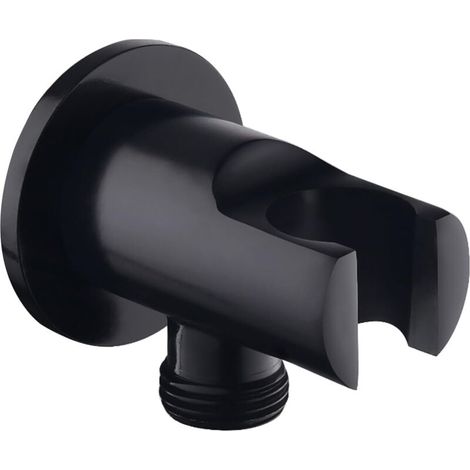 Handbrausehalterung, wandmontierter Anschlussbogen mit Brausehalterung, runde Duschkopfhalterung, universeller Brausebogen mit Brausehalterung/Handbrauseanschluss (schwarz)
